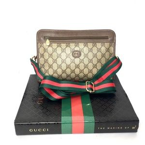 Authentic Gucci brown monogram coated canvas crossbody bag